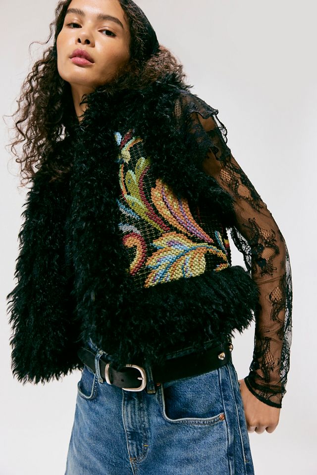 Anna Sui Tapestry Faux Fur Trim Vest #3