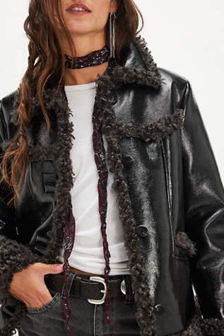 Anna Sui Faux Fur Trim Leather Jacket