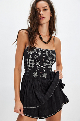 Marley Embroidered Romper by Free People in Black, Size: XS