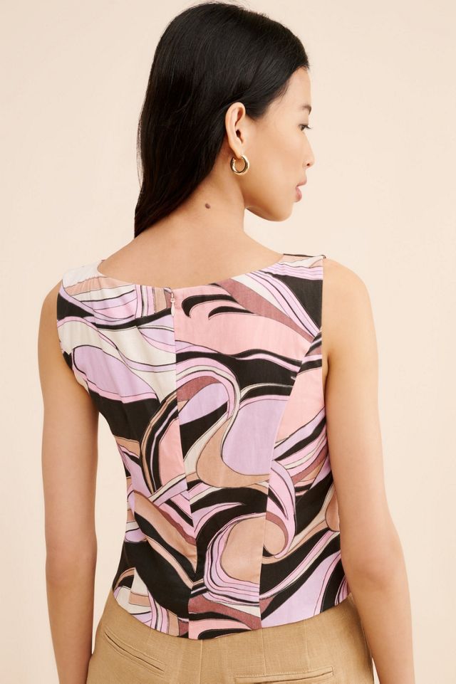 RIXO Ruth Swirl Linen Blend Tank #1