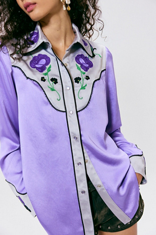 Женская рубашка Anna Sui Embroidered Cowboy, цвет: Сиреневый — фото 3