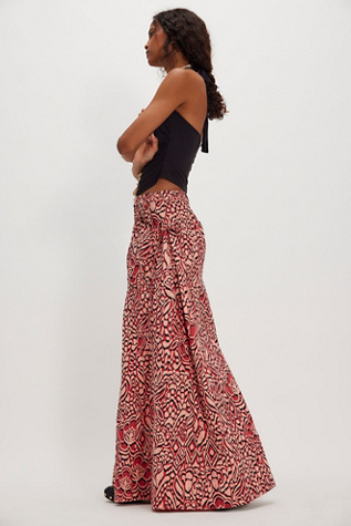 Miss You Most Printed Wide-Leg Trousers at Free People in Red Combo, Size: US 14