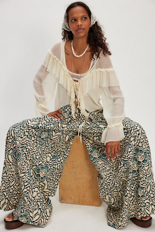 Miss You Most Printed Wide-Leg Trousers at Free People in Olive Combo, Size: US 0