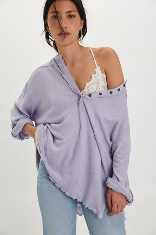 We The Free T-shirt Henley en Coton-Lin en Mistic Lilac, pour femme taille: XL chez Free People