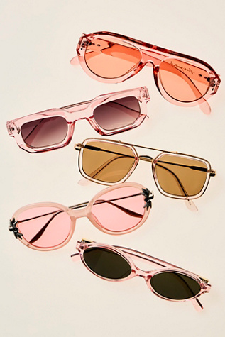 Two Of Us Retro Rectangle Sunglasses by Free People in Pink