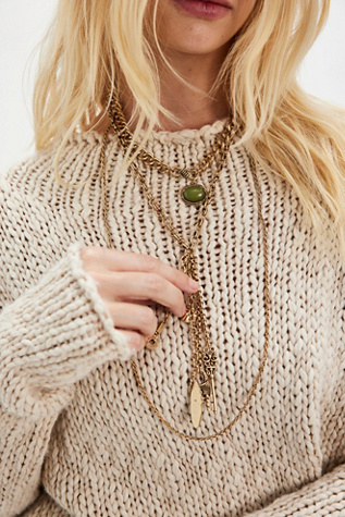 Tate Layer Necklace by Free People in Gold Keys With Green Stone