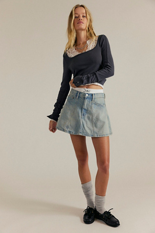 We The Free Hometown Denim Mini Skirt at Free People in Light Wash, Size: 29