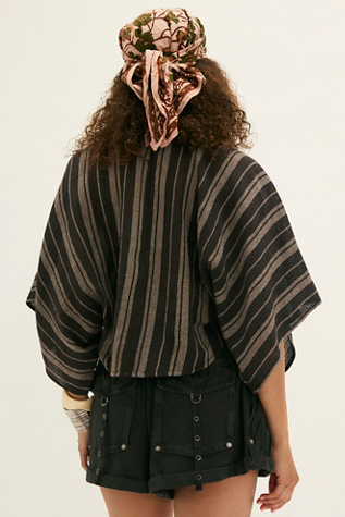 Stripe Linen Twist Front Poncho