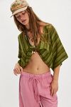 Stripe Linen Twist Front Poncho
