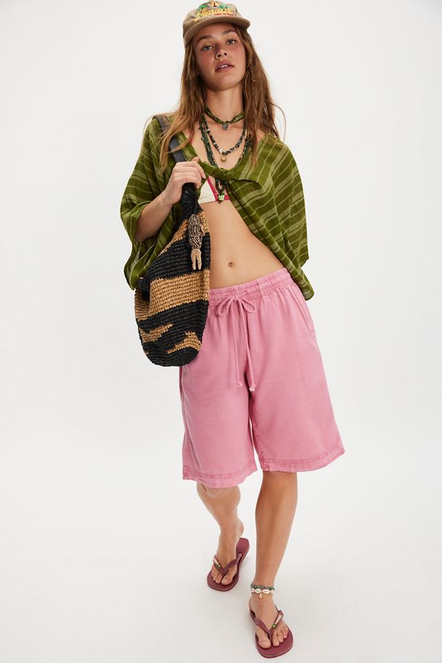 Stripe Linen Twist Front Poncho #3