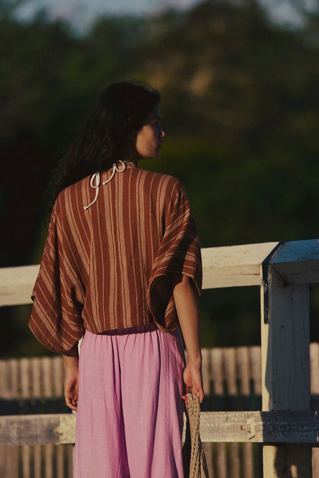 Stripe Linen Twist Front Poncho #1