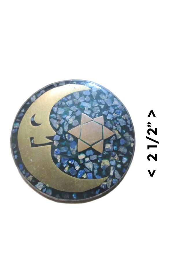 Vintage Sterling + Brass Man in the Moon Brooch with Gemstones Selected by Lux Revival #1