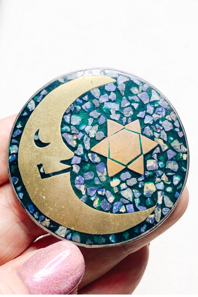 Vintage Sterling + Brass Man in the Moon Brooch with Gemstones Selected by Lux Revival #2