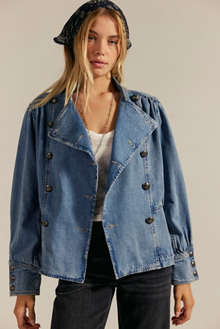 We The Free Imogene Denim Officer Jacket at Free People in Blue, Size: M
