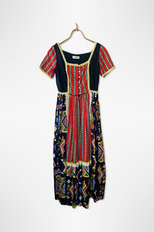 1970s Mixed Media Ikat Print Maxi Dress Selected By Ritual Vintage