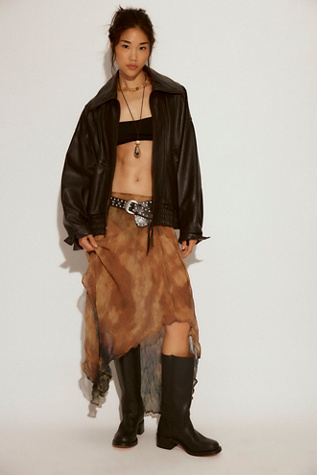 ESTHE Trapeze Crinkle Sheer Midi Skirt at Free People in Brown, Size: XS