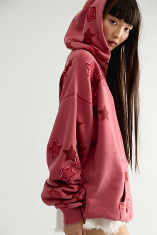 We The Free Cosmic Comfort Crew Neck Hoodie Sweatshirt at Free People in Red, Size: M - Crew Neck