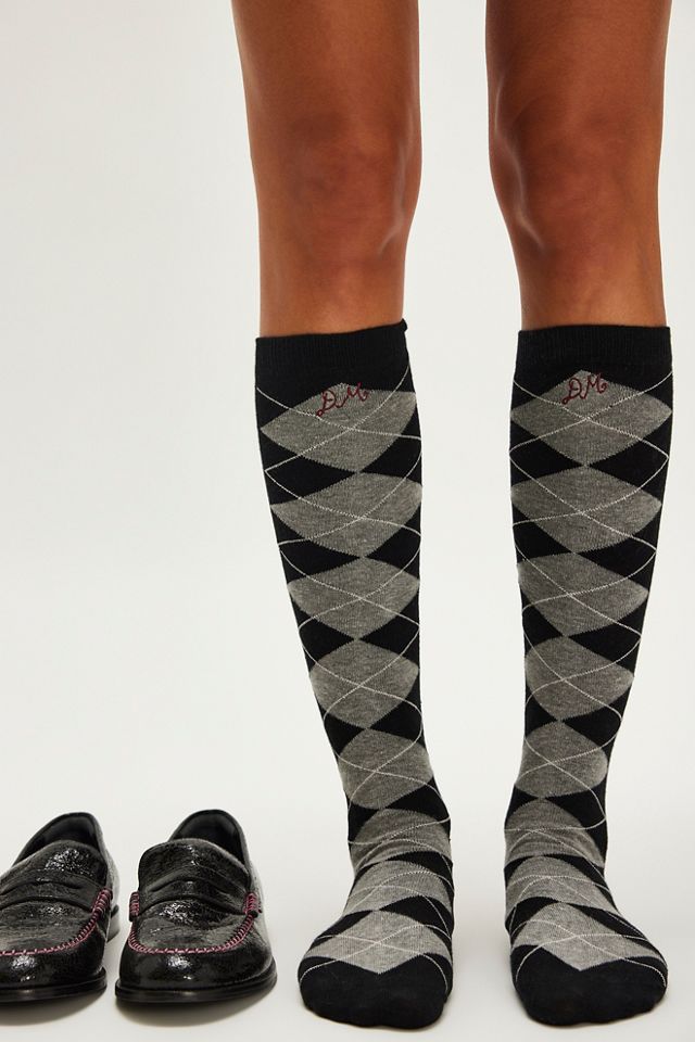 Damson Madder High Knee Argyle Socks