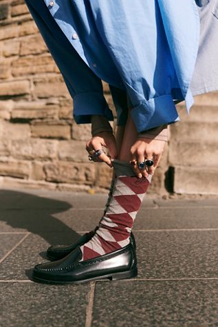 Damson Madder High Knee Argyle Socks
