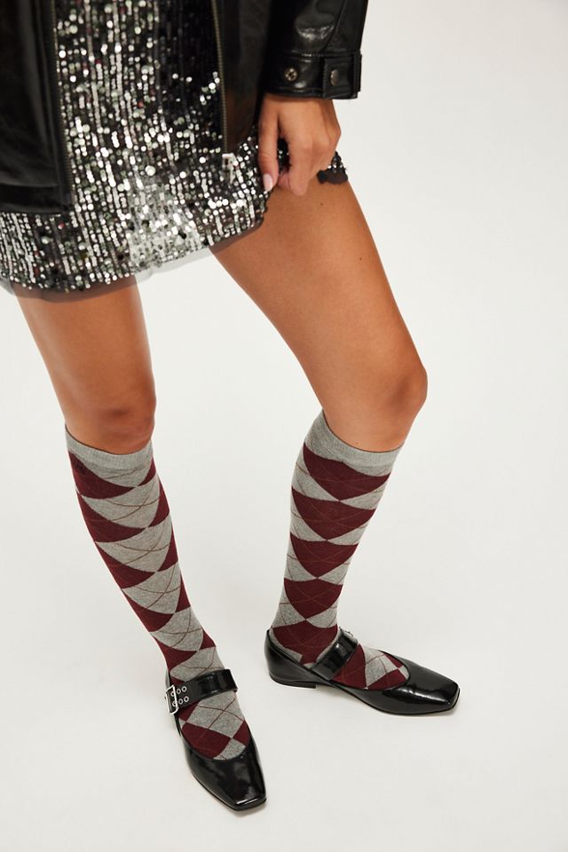 Damson Madder High Knee Argyle Socks #2