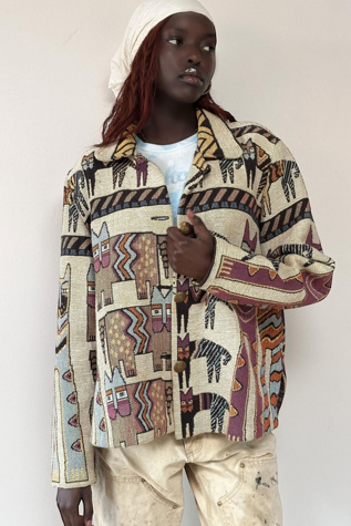 Vintage 1990's Laurel Burch Cats Woven Tapestry Jacket Selected By Afterlife Boutique