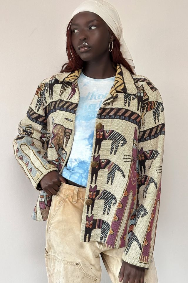Vintage 1990's Laurel Burch Cats Woven Tapestry Jacket Selected By Afterlife Boutique #2