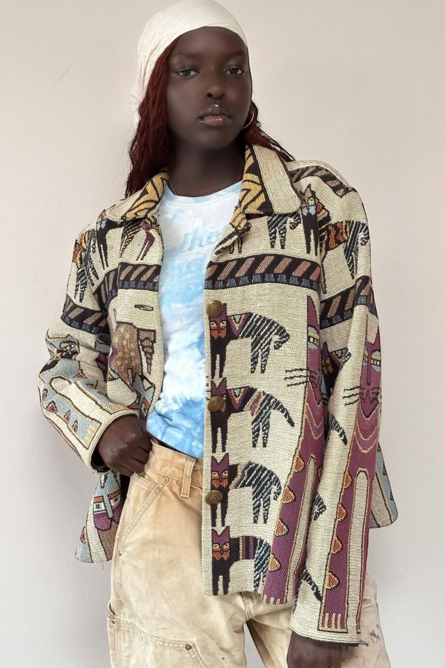Vintage 1990's Laurel Burch Cats Woven Tapestry Jacket Selected By Afterlife Boutique #3