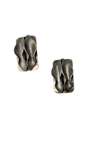 Vintage Sculptural Silver Clip-On Earrings Selected By Ankh By Racquel