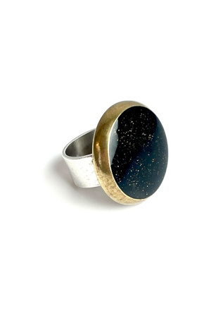 Vintage Blue Goldstone Mixed Metal Ring Selected By Ankh By Racquel