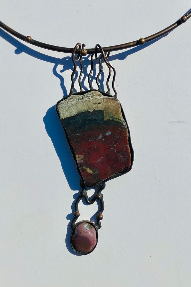 Vintage 1980s Hand Forged Brutalist Choker with Stone Selected by Cherry #1