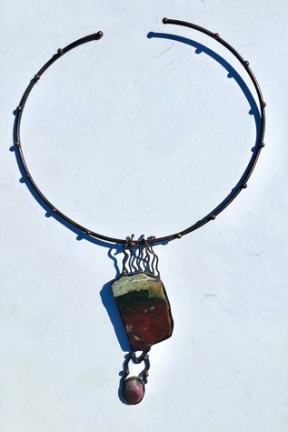 Vintage 1980s Hand Forged Brutalist Choker with Stone Selected by Cherry