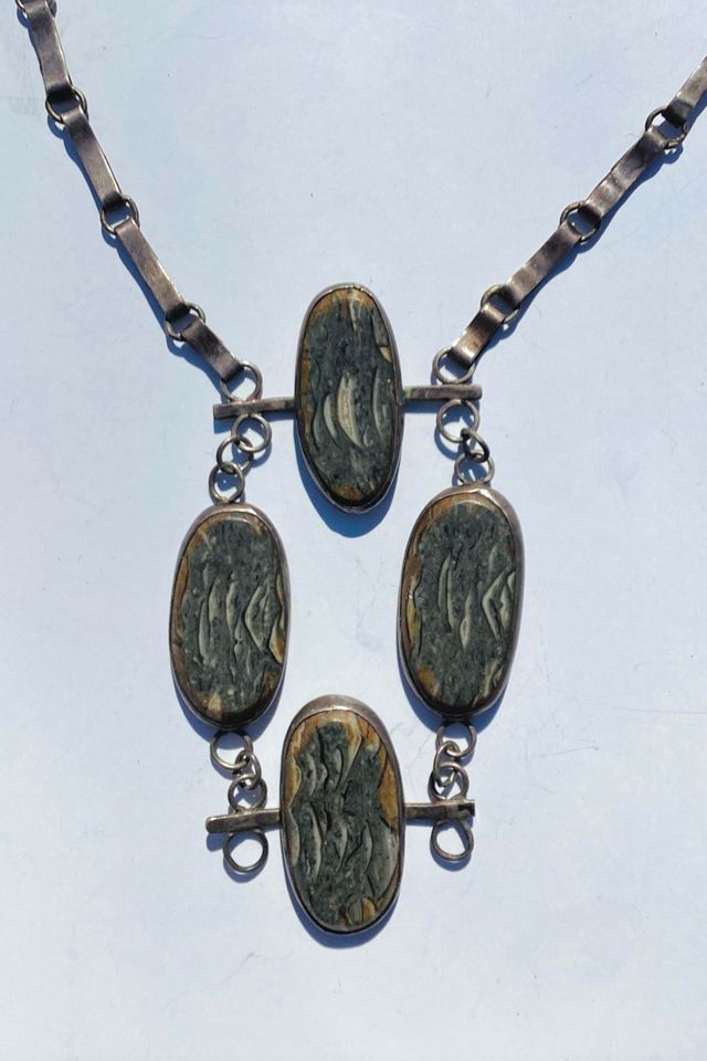 Vintage 1960s Modernist Sterling Silver and Stone Necklace Selected by Cherry #1