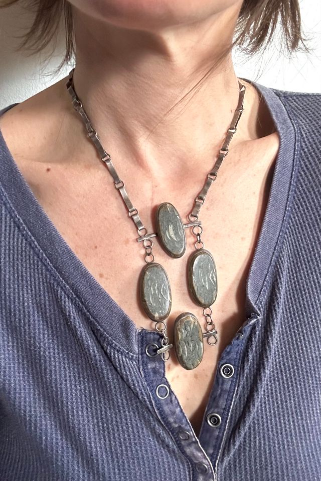 Vintage 1960s Modernist Sterling Silver and Stone Necklace Selected by Cherry #2