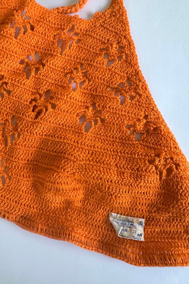 Vintage 1970s Orange Crochet Halter Top Selected by Cherry #1