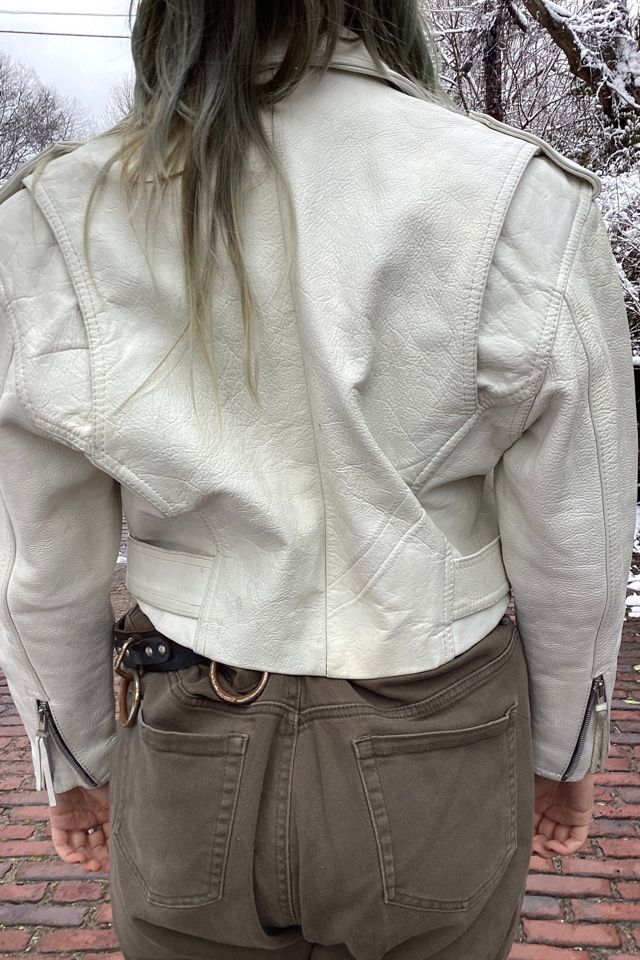 Vintage 1980s White Leather Biker Jacket Selected by Cherry #1