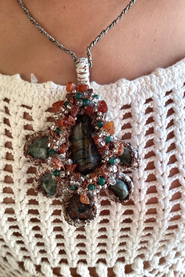 Vintage 1980s Artisan Wire and Bejeweled Stone Necklace Selected by Cherry #1