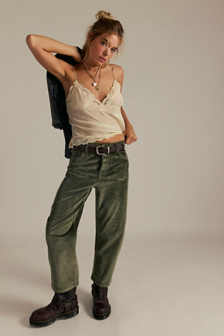 We The Free Deep Trance Dropped Corduroy Jeans at Free People in Green, Size: 32