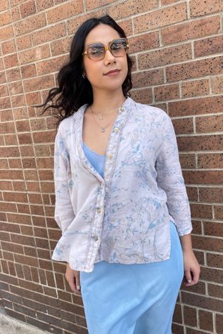 Soft Asian Floral Linen Blouse Jacket Selected by FernMercantile