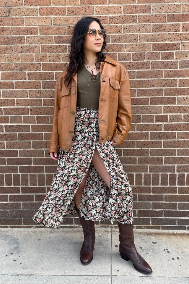 Vintage Brown Leather Jacket with Quarter Buttons Selected by FernMercantile #1