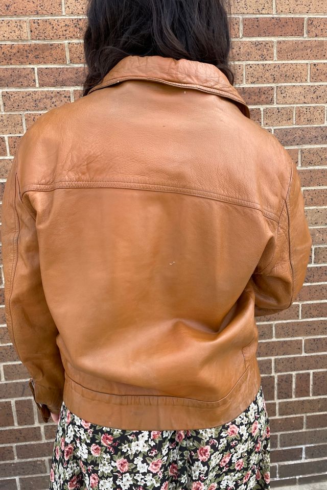 Vintage Brown Leather Jacket with Quarter Buttons Selected by FernMercantile #2