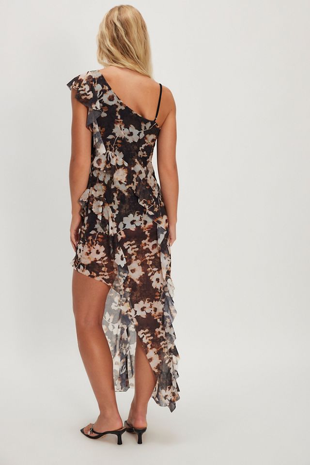 ESTHE Waterfall Frill Asymmetric Midi Dress #1
