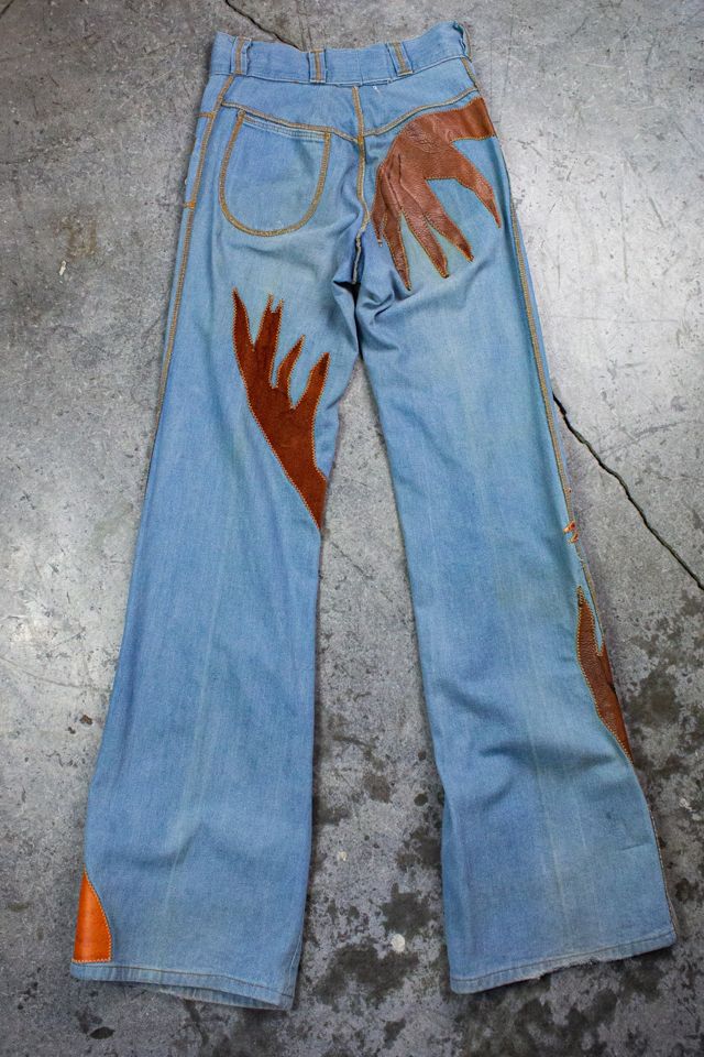 Vintage 70s Hand Print Denim Bell Bottoms Selected by Black Shag Vintage #1