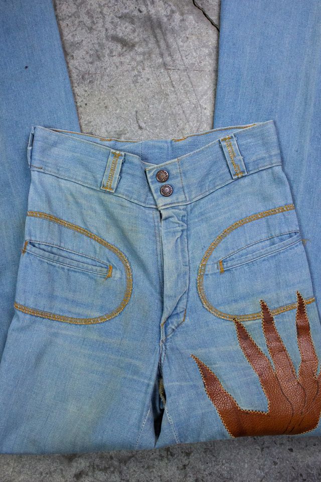 Vintage 70s Hand Print Denim Bell Bottoms Selected by Black Shag Vintage #2