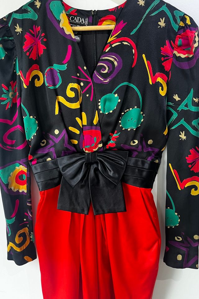 Escada Black and Red Abstract Floral Dress with Bow Selected by The Curatorial Dept. #1