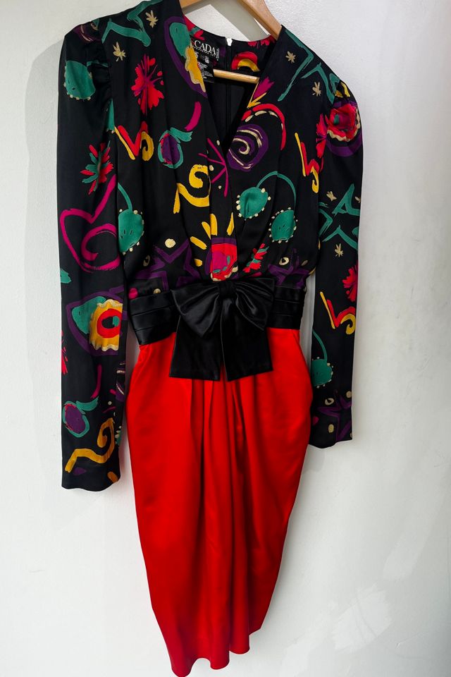 Escada Black and Red Abstract Floral Dress with Bow Selected by The Curatorial Dept. #2