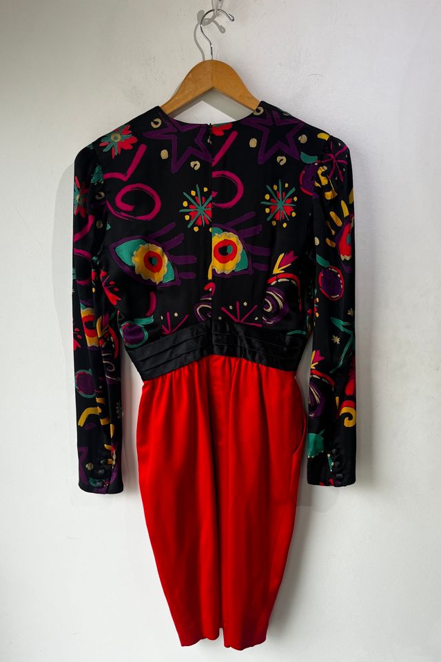 Escada Black and Red Abstract Floral Dress with Bow Selected by The Curatorial Dept. #3