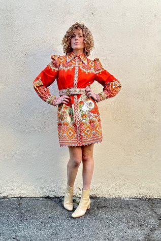 Zimmerman Orange Embellished Aries Print Dress Selected by The Curatorial Dept.
