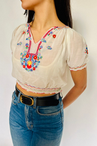 Vintage Hand Embroidered Peasant Top Selected by Atlantic Vintage