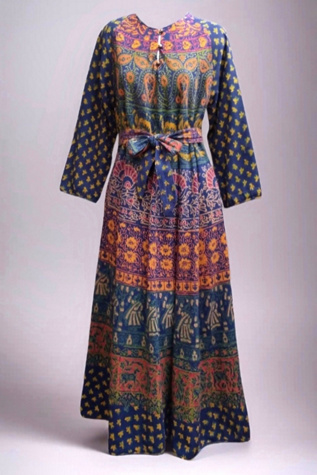 1970's India Block Print Midi Dress Selected by Garbage Soup