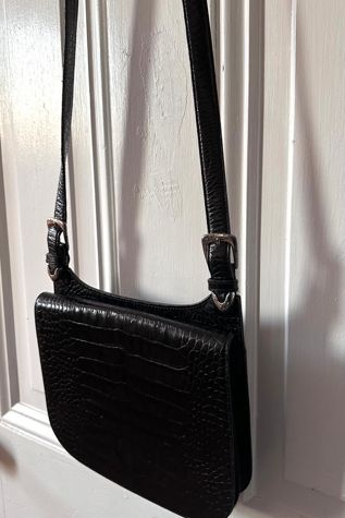 Black Embossed Leather Ralph Lauren Saddle Bag Selected by KA.TL.AK